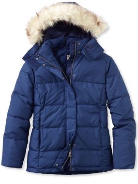 L.L.Bean Ultrawarm Down Parka Coat Large Blue Faux Fur Hood Winter Jacket